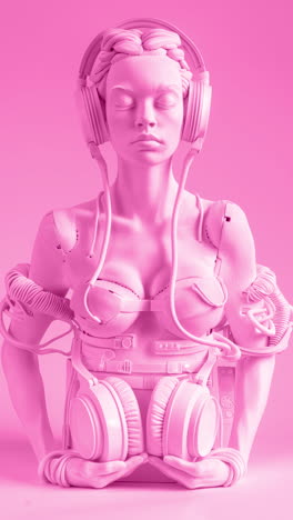 muñecas estatuas femeninas de porcelana con altavoces de audio y auriculares hechos con ai