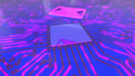 blue and pink rotating computer circuit board concept email loop 4k