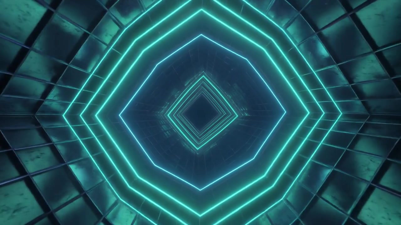 Tunnel astratto con cornici quadrate al neon luminose