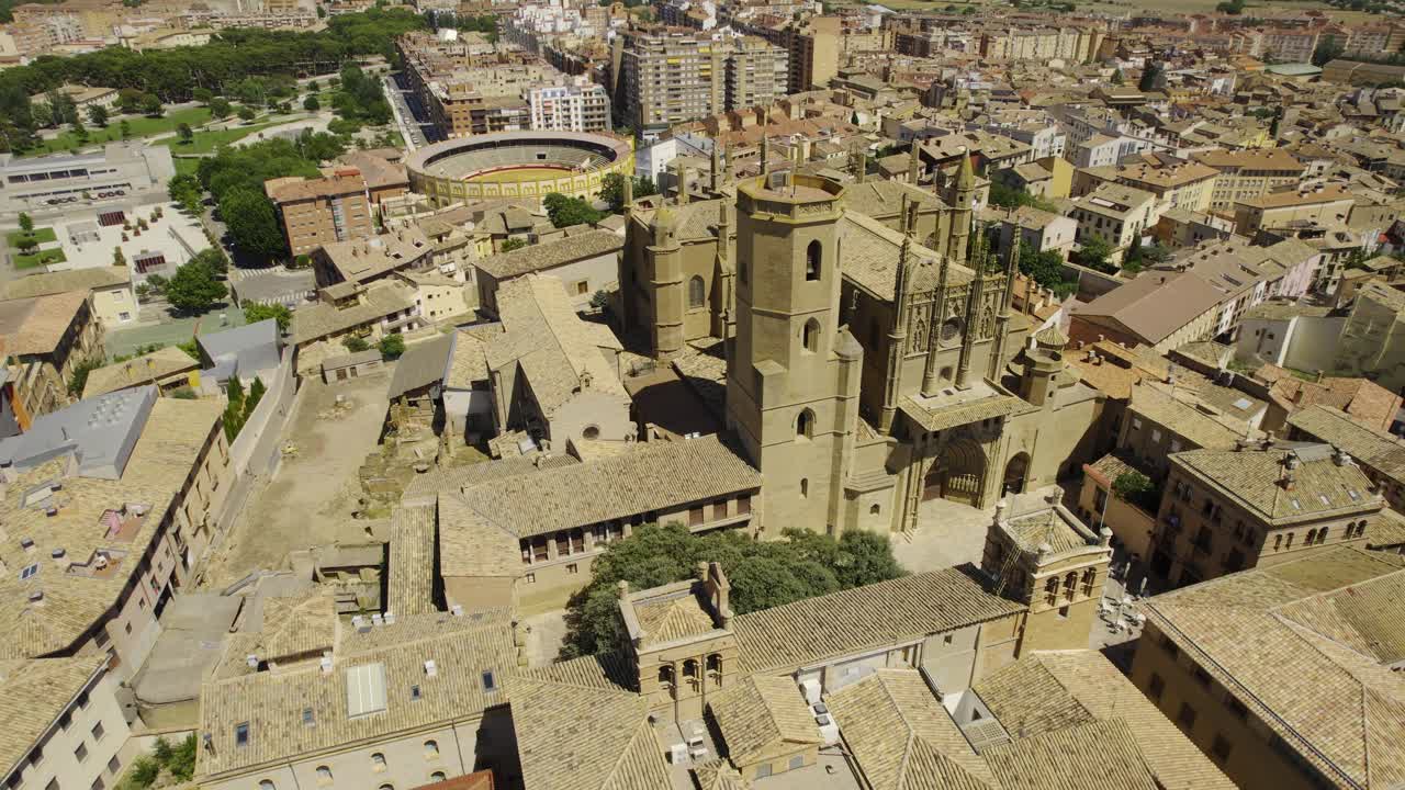 Aerial View of a Historic City with Cathedral and Bullring