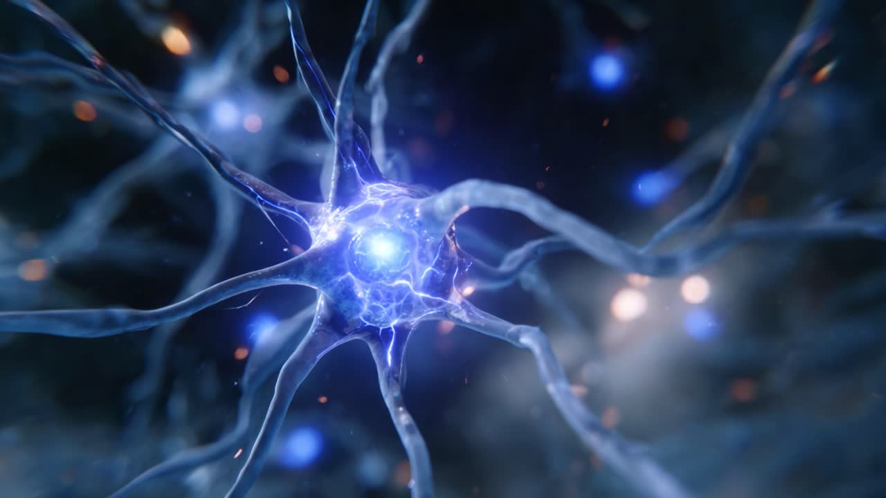 A Stunning Close-Up View of Neurons Firing with Electric Impulses, Showcasing the Complex Connectivity and Vibrant Activity of Neural Networks in Action