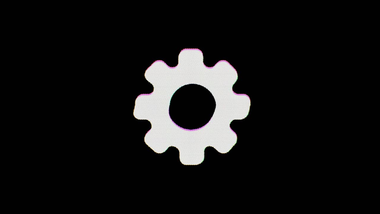 un icono de engranaje o símbolo de configuración se interrumpe, oscila durante unos segundos, y luego se interrumpe