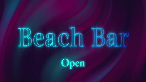 Animation-of-illuminated-beach-bar-open-text-over-abstract-moving-patterns