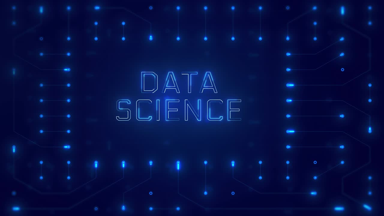 Futuristic Data Science Text with Glowing Circuit Board Pattern