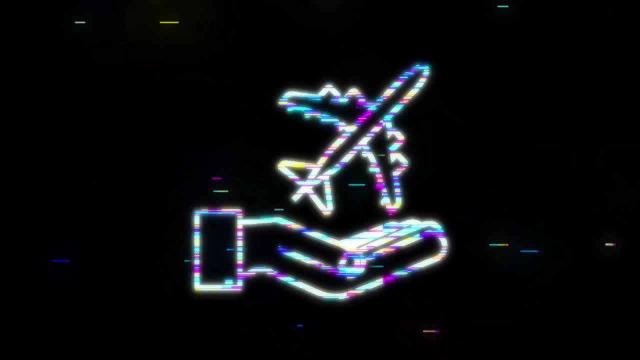 Airplane hand icon, great design for any purposes. Hand drawn paper airplane. Continuous line drawing. Glitch icon. Motion Graphics.