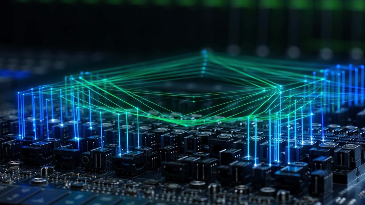 Digital Data Flow Over Computer Circuit Board