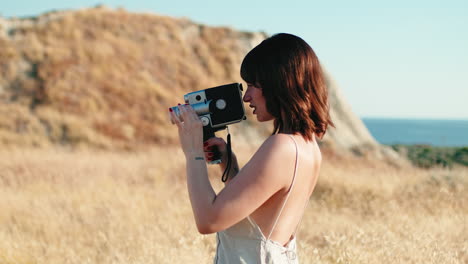 woman with a vintage camera