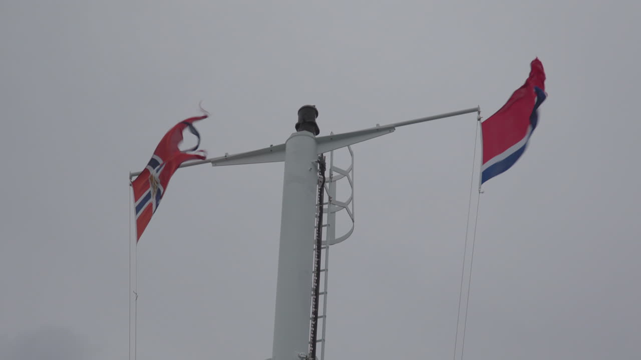Flags on the wind on the ferry