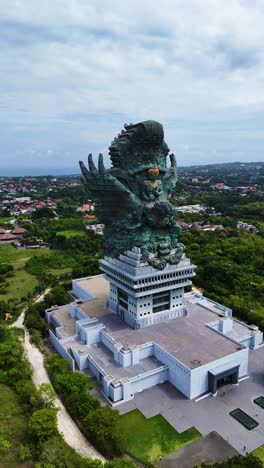 garuda wisnu kencana statue and landscape of bali island, aerial view