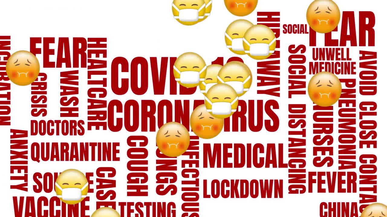 Multiple face emoji falling against Coronavirus concept texts