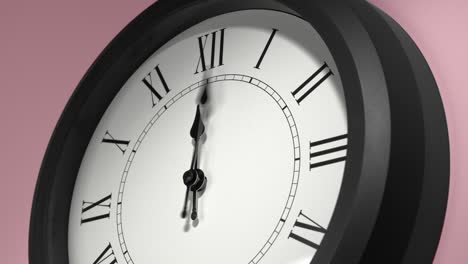 latin clock face on rosy rose pink wall in time lapse