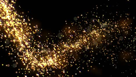 vuelo de brillo dorado con luz brillante. partículas de navidad brillantes intro