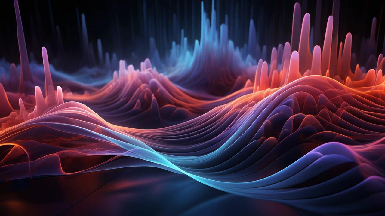 Abstract Digital Sound Wave Visualization with Glowing Neon Lines