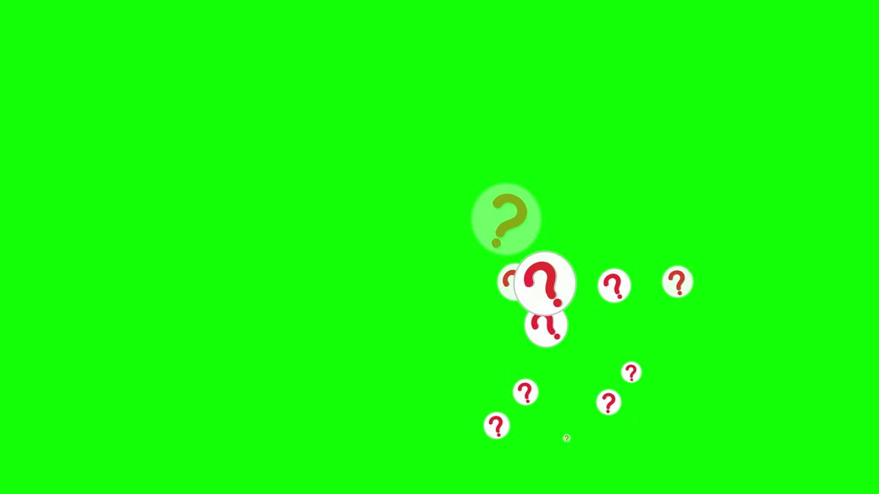 Animation moving question marks on a chroma-key background. Pop up question marks on green screen background. 4K video graphic animation