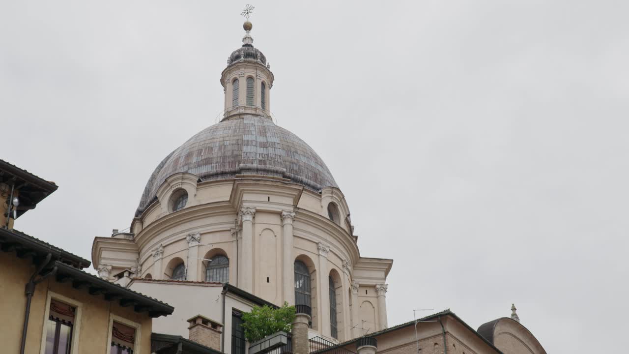 View Of Basilica di Sant'Andrea Cupola In Mantua, Lombardy Italy. Low Angle Shot