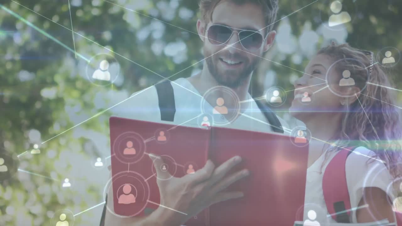 animación de la red de conexiones con iconos sobre parejas diversas