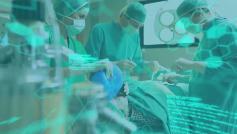 animación de información médica y procesamiento de datos sobre cirujanos que operan a pacientes en la sala de operaciones