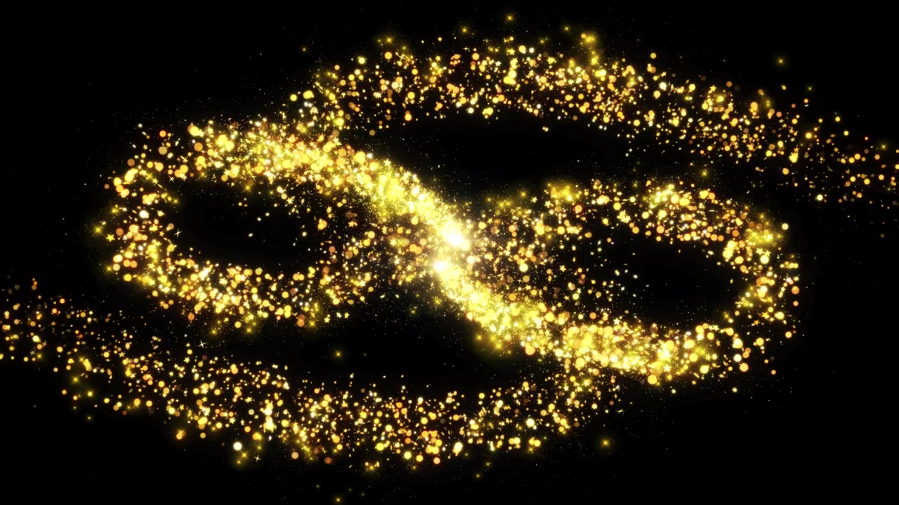 Effetto lente a spirale di glitter dorati. Particelle magiche natalizie brillanti e scintillanti.