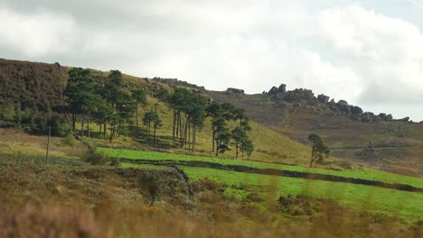 Peaceful-rural-scene-with-green-grass-and-rolling-hills,-in-the-Peak-District,-England