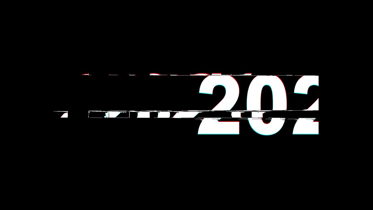feliz año nuevo 2021 efecto glitch texto distorsión de televisión digital animación de bucle 4k