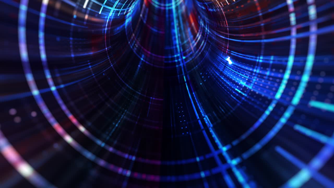 luces de neón abstractas de ciencia ficción futurista de alta tecnología túnel de realidad virtual. gráfico de movimiento futurista. brillo de luz de neón ultravioleta. renderización 4k 3d, bucle sin costuras