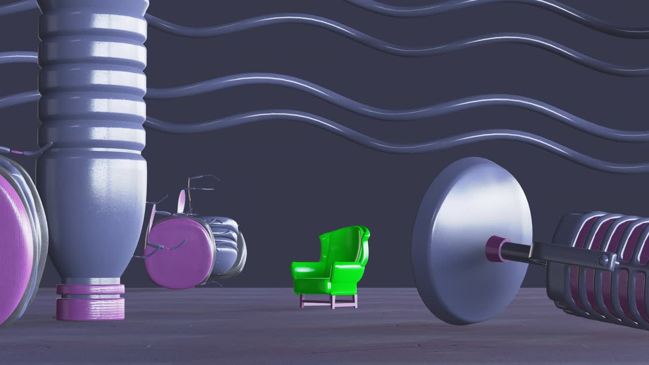 미니멀 3d 아트: 기하학적 디자인 공간에서 애니메이션 된 세련된 객체, 트렌디한 색상 조합, 루프 모션, 4k 비디오