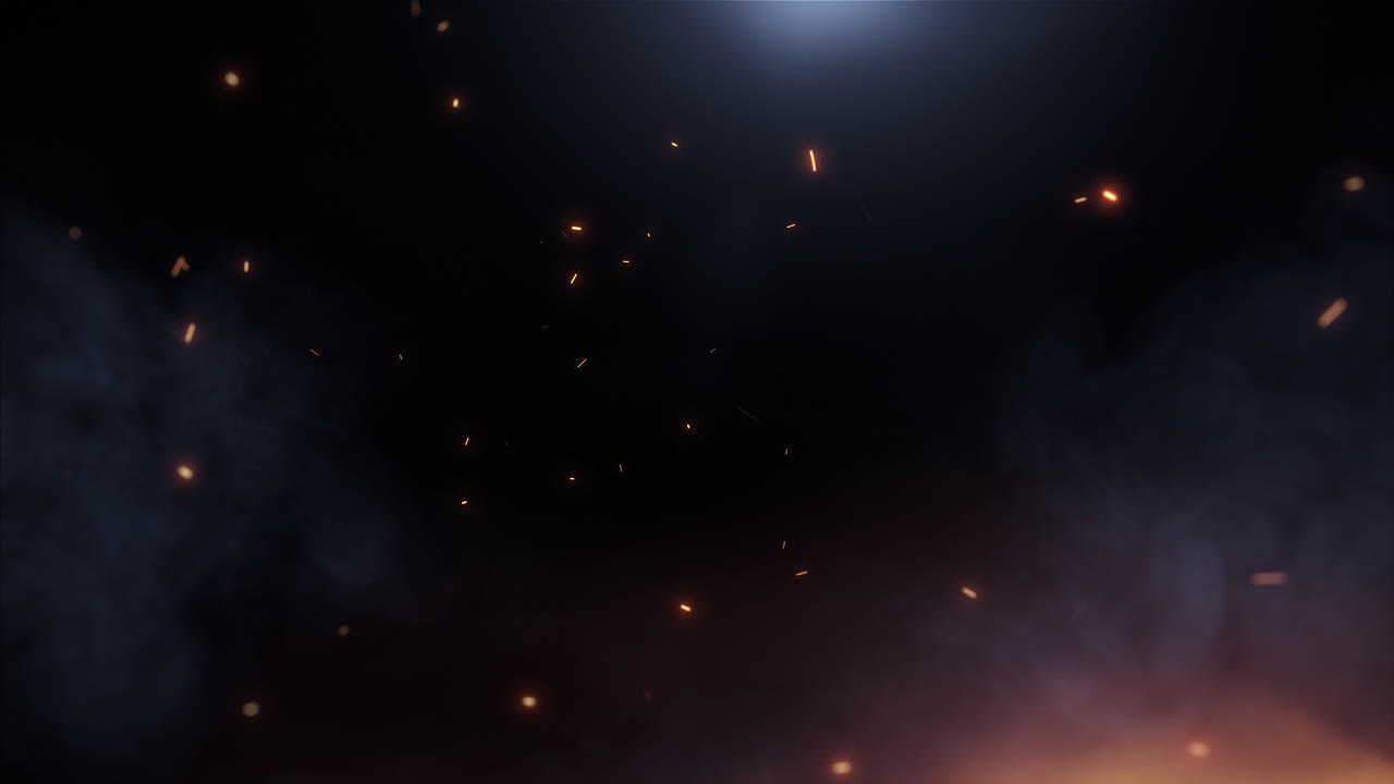 Glowing Fire Sparks and Smoke Floating on Dark Background