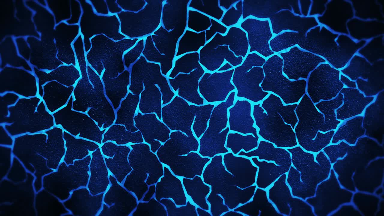 Dark background with blue cracked ground. Smoke, Fog, Dust. Loop animation of molten lava. Earth surface. Heat burning floor.