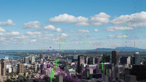 animación del procesamiento de datos financieros sobre edificios