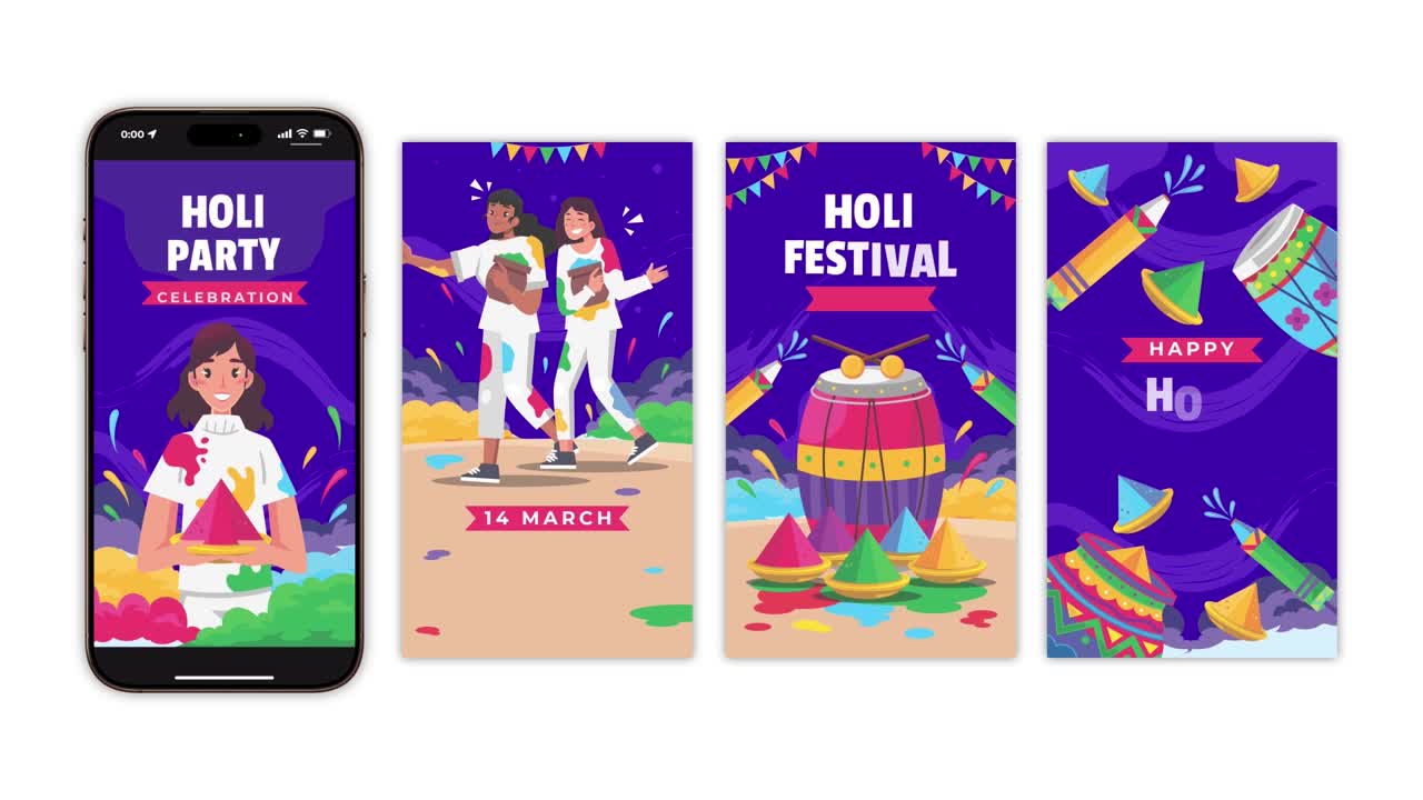 Storie Instagram colorate per Holi | Modello After Effects