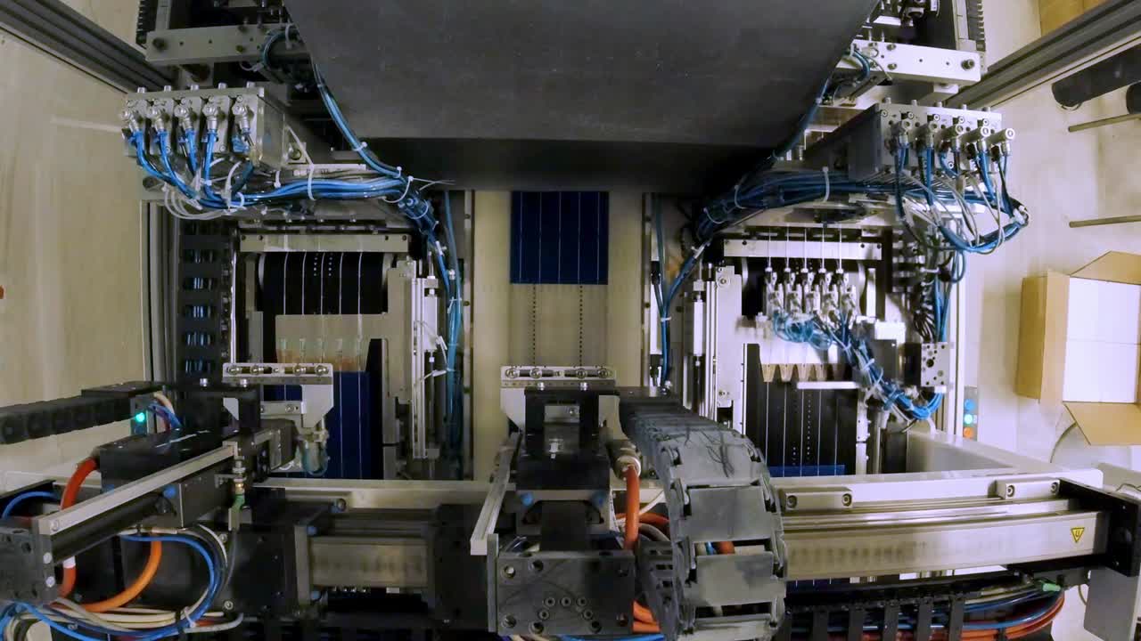 Solar panel making machine close up video