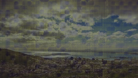 animación de cuadrados en movimiento sobre el paisaje urbano