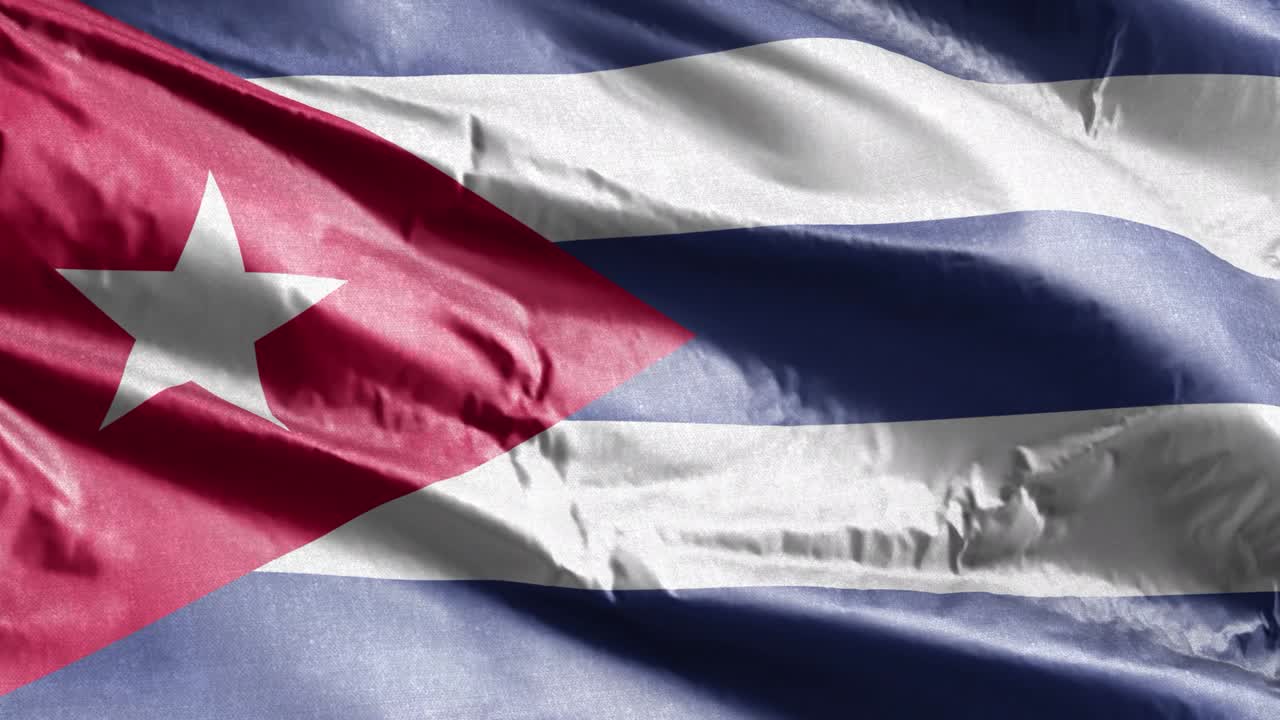 Cuba textile flag slow waving on the wind loop. Cuban banner smoothly swaying on the breeze. Fabric textile tissue. Full filling background. 20 seconds loop.