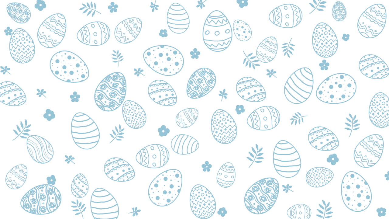 Easter eggs pattern. Blue color painted egg background. Easter symbol. Egg border, banner, frame. Happy Easter day backdrop. Loop animation.