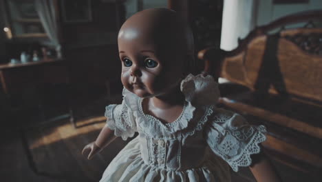 antique dolls in a dark room