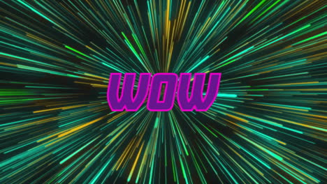 animación de texto wow sobre rastros de luz sobre fondo negro