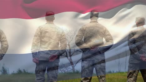 animation der flagge der niederlande über verschiedenen soldaten