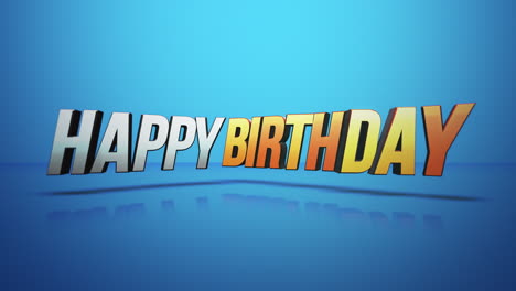 colorido texto de feliz cumpleaños renderizado en 3d que se refleja en la superficie azul