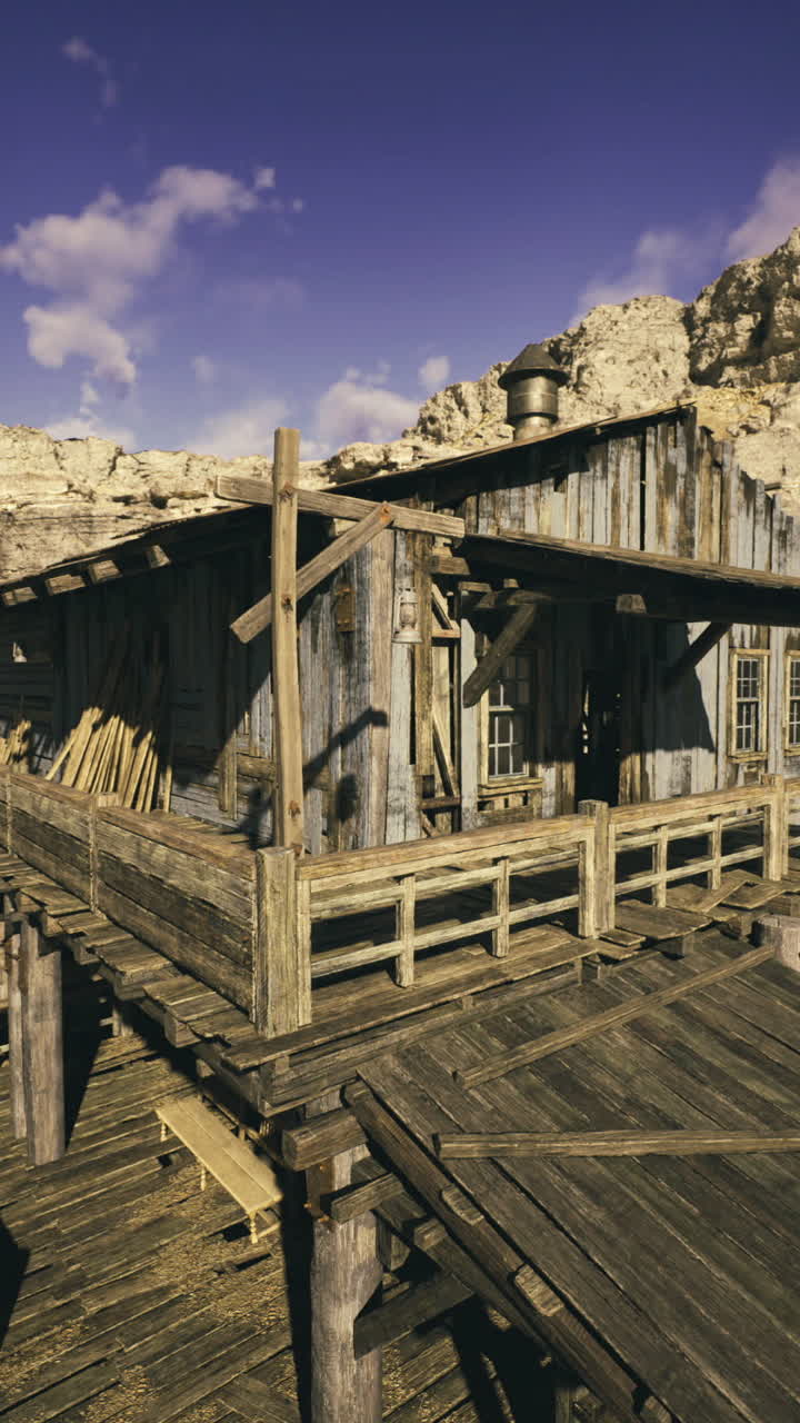 Wooden building in a rugged landscape with dramatic clouds at sunset