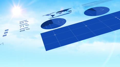 animación del procesamiento de datos sobre el cielo con nubes