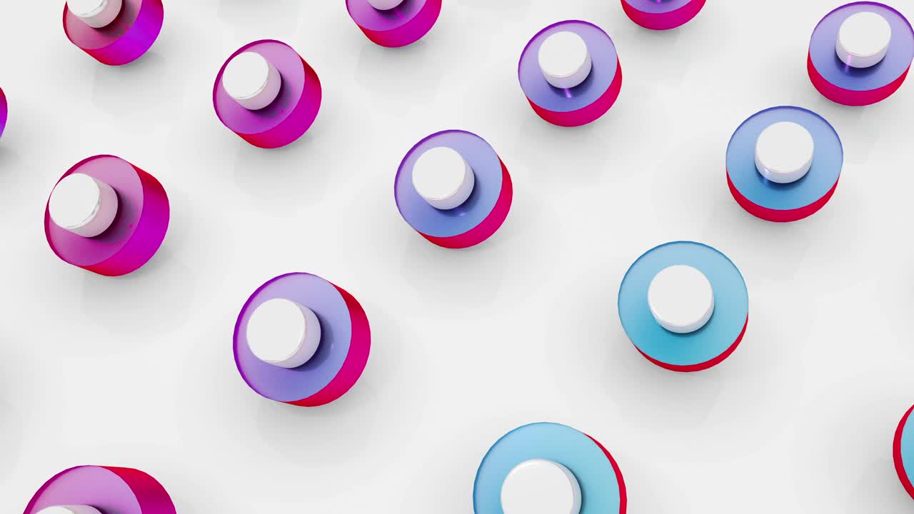 establezca diferentes colores holográficos formas 3d objeto giratorio. 4k imágenes de animación de bucle sin costuras.