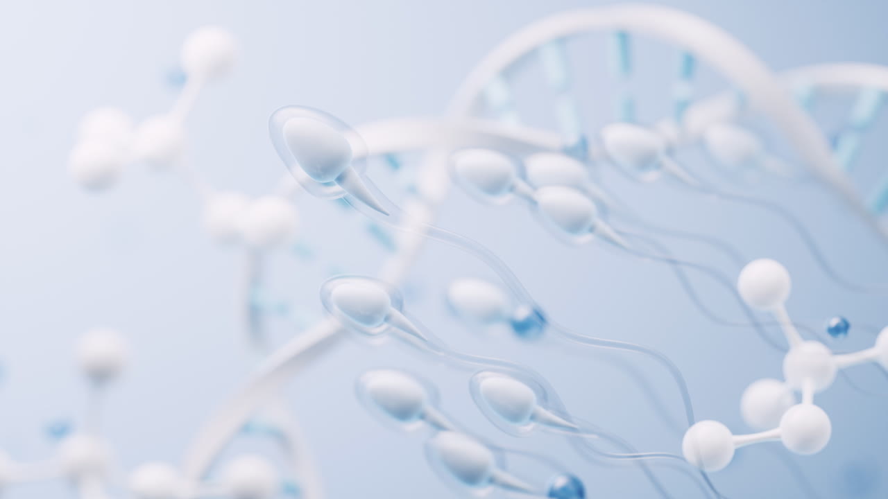 정자 세포와 생물학적 개념의 배경, 3d 렌더링