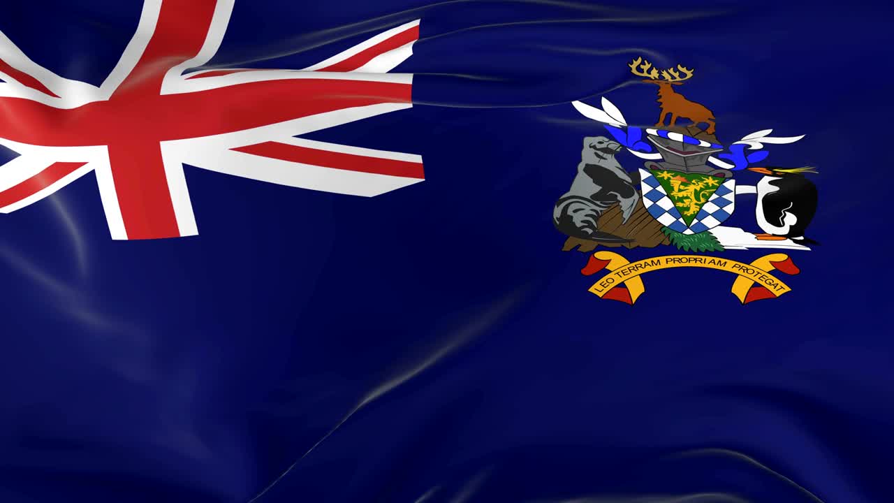 배경으로 은 발을 흔들고 있는 사우스 조지아와 사우스 샌드위치 섬