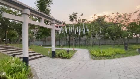 traditional japanese forest garden in with buddhist gate at eco park kolkata