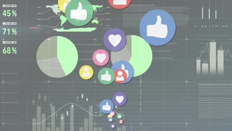 Animation-Von-Social-Media-Symbolen,-Statistiken-Und-Datenverarbeitung