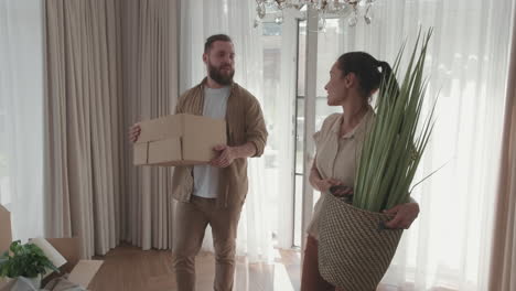 excited family of four moving house