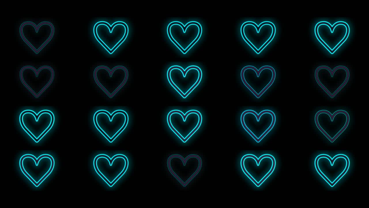 밤에 네온 블루 사랑 하트 패턴