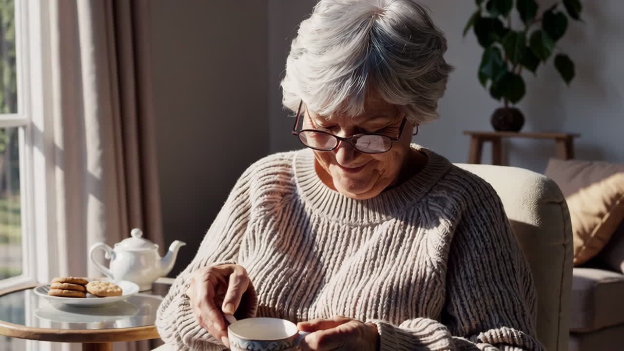 Senior Woman Enjoying a Cup of Tea