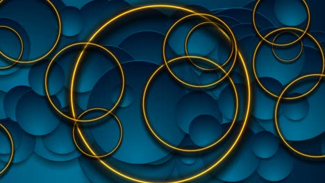 dark blue geometric circles with glowing neon rings abstract motion design