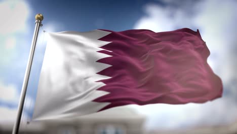 qatar flag waving slow motion 3d rendering blue sky background - seamless loop 4k